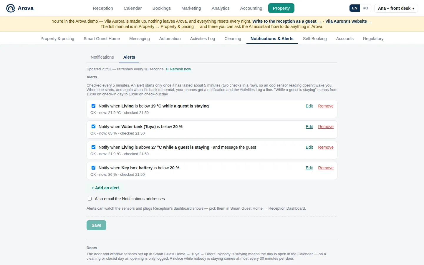 Property → Notifications & Alerts → Alerts