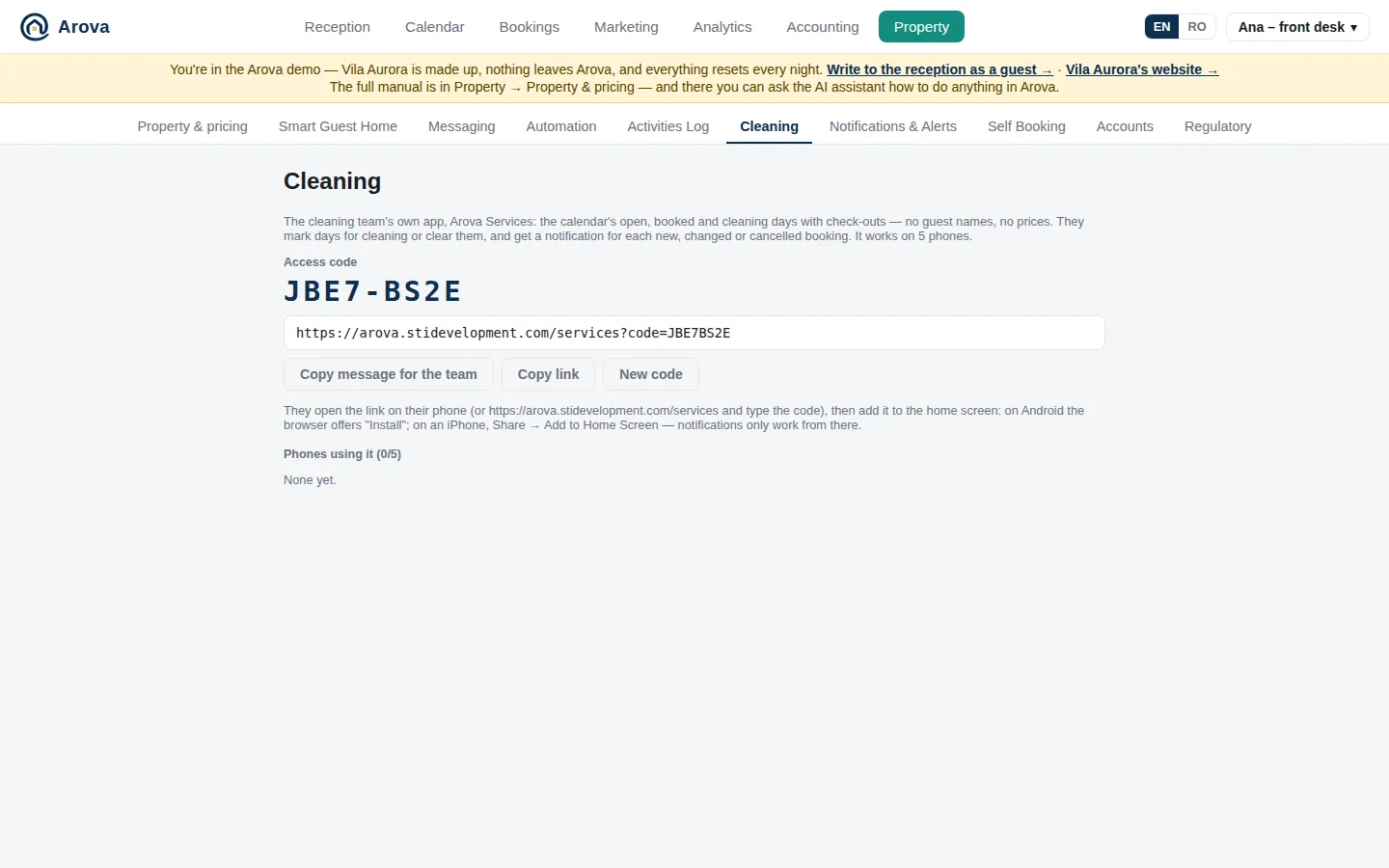 Property → Cleaning