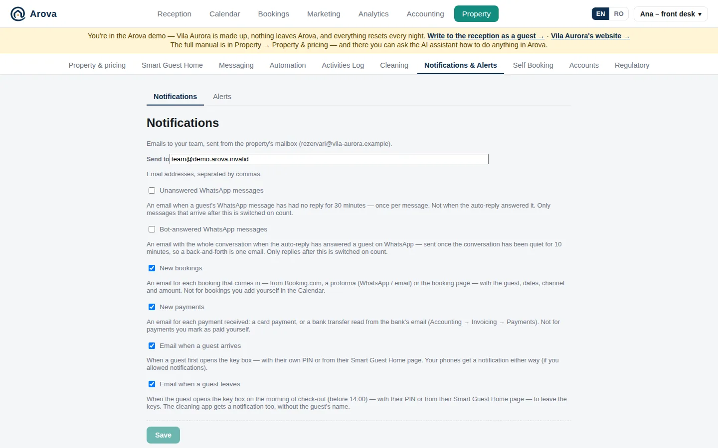 Property → Notifications & Alerts