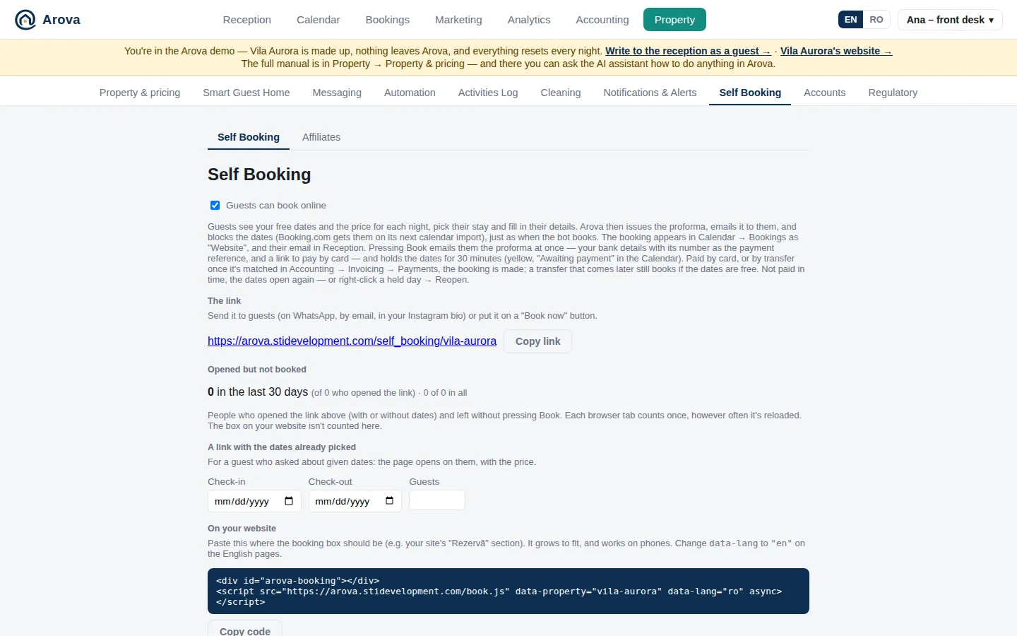 Property → Self Booking