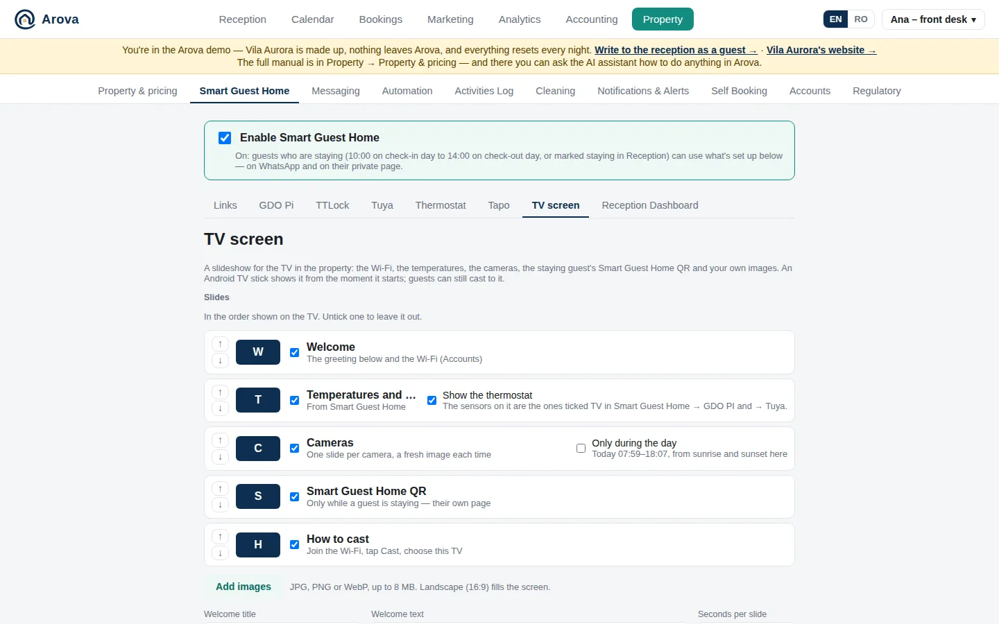 Property → Smart Guest Home → TV screen