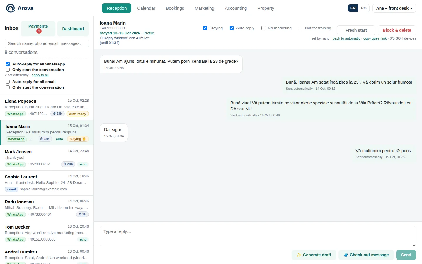 The marketing question asked on WhatsApp and the guest answering yes
