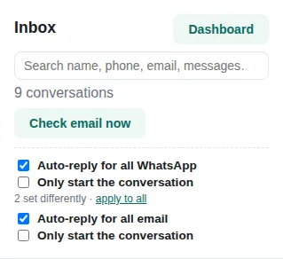 The inbox header with the auto-reply switches