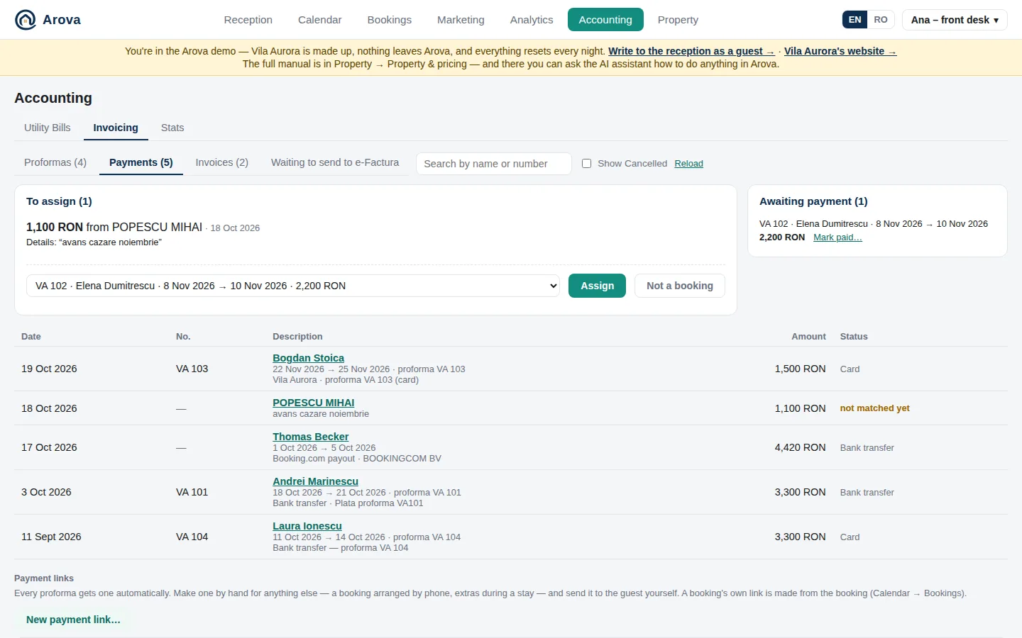 Accounting → Invoicing → Payments