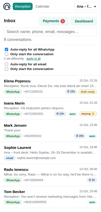 Arova Reception on a phone