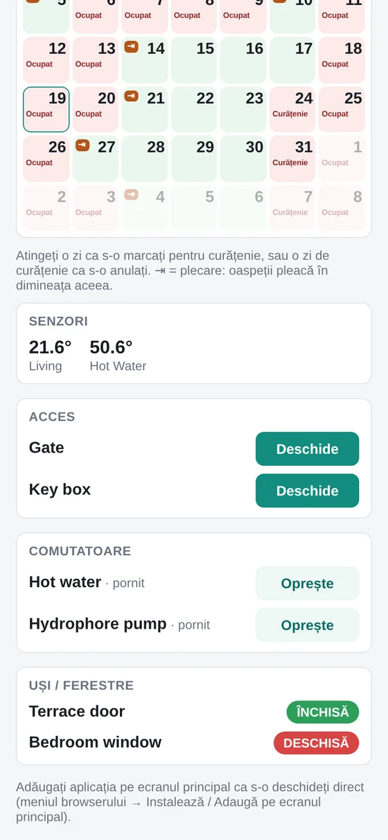 The cleaning app with its access, switches and doors